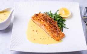 TROUT IN BEURRE BLANC SAUCE WITH CRISPY LEEKS