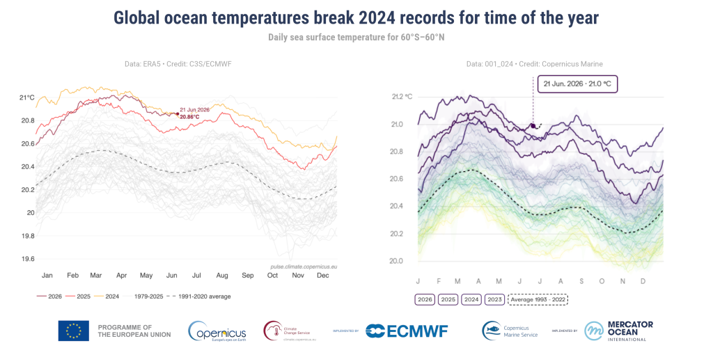 World's oceans break June heat record